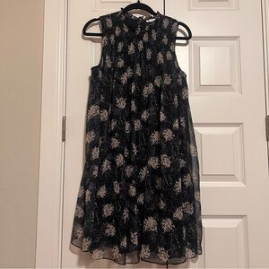 Joie Black and Cream Floral Midi Shift Dress